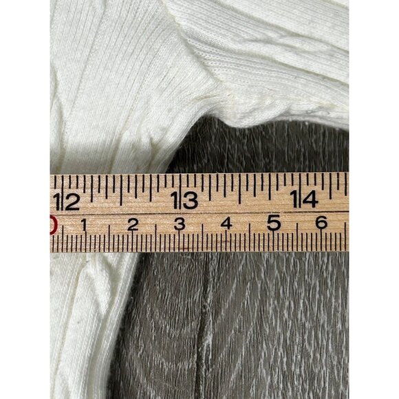 J J Authentic Women’s M/L V-Neck‎ Knit Sweater Dress Cream Ribbed Long Sleeve - Picture 5 of 7